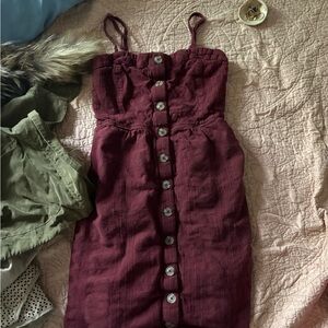 Burgundy Button-Down Dress